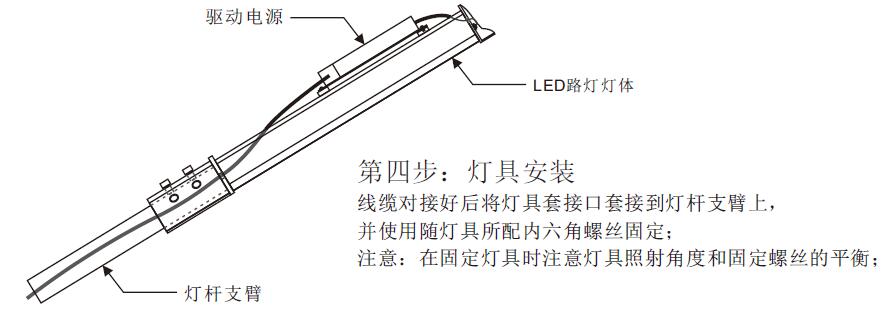 东莞丝瓜视频免费看照明84W平板LED路灯头安装第三步链接电源线和安装到丝瓜视频成人在线支臂上