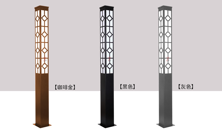 (QDJGDZ-028)3米中式园林方形庭院丝瓜视频在线下载柱咖啡金、黑色、灰色灯体效果图